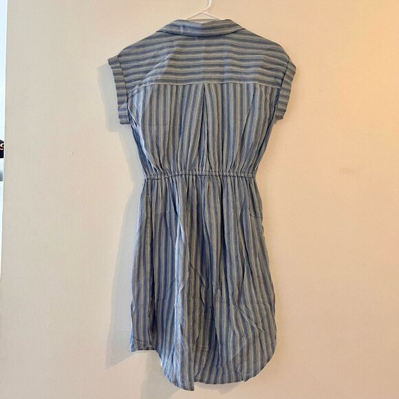 Japna Blue & White Collared Striped Button Down Cinched Dress Sz XS - Picture 4 of 4